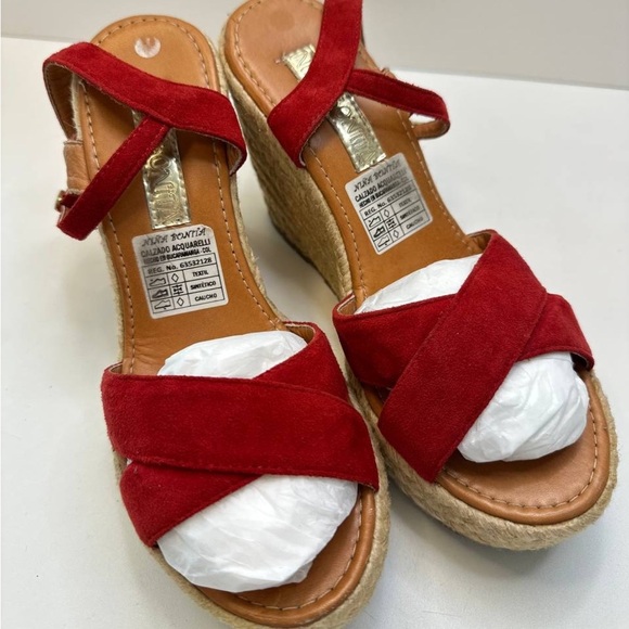 Nina Bonita Red Suede Espadrille Wedge Sandals – Women’s Size 6.5 Made in Brazil - Picture 4 of 6